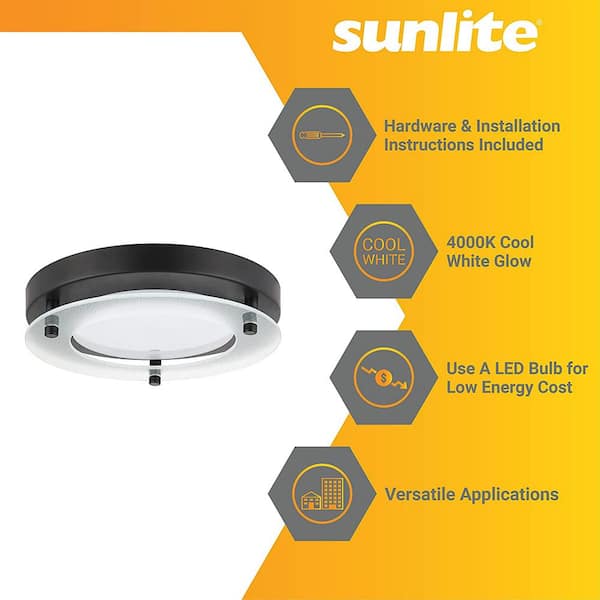 Brink udtale gammelklog Sunlite 8 in. 1-Light Black Round Decorative Band Integrated LED Flush  Mount with Floating Glass, Cool White 4000K (2-Pack) HD03004-1 - The Home  Depot