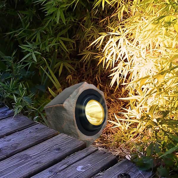 50 Lumens Brown Solar Powered Integrated LED Faux Rock Exterior Lighting 1-Pack