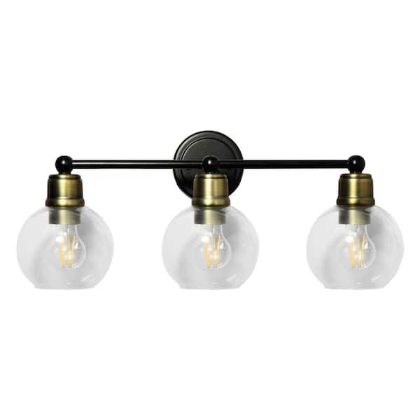 24 in. 3-Light Oil Rubbed Bronze and Black Bathroom Vanity Light Fixture with Clear Glass Shade