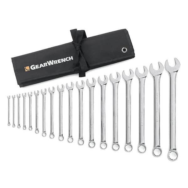 GEARWRENCH 12-Point SAE Long Pattern Combination Wrench Set with Roll (18-Piece)