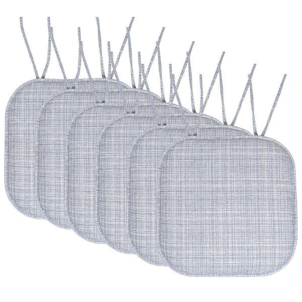 Sweet Home Collection Aria Memory Foam Square Non-Slip Indoor/Outdoor Chair Seat Cushion with Ties, Silver/Blue (6-Pack)