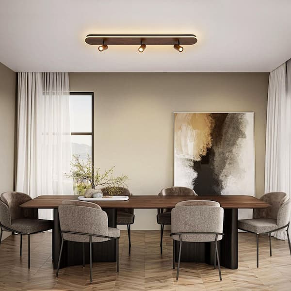 HUOKU Lumin 4-Light 47.2 in.W Walnut Wood-Look Integrated LED