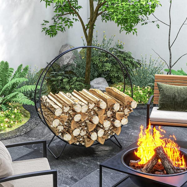 Black 40.2 in. Heavy Duty Outdoor Firewood Rack with Zipper Cover