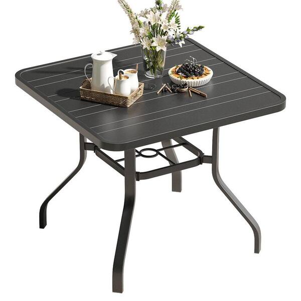 low patio table with umbrella hole Patiomore Outdoor Side Stand, Outdoor Bistro Square Steel Table 1.57'' Umbrella for Deck Garden Pool Backyard, Black : Patio, Lawn & Garden the epitome of quality modern outdoor furniture Outdoor Umbrella Table Costway Brown