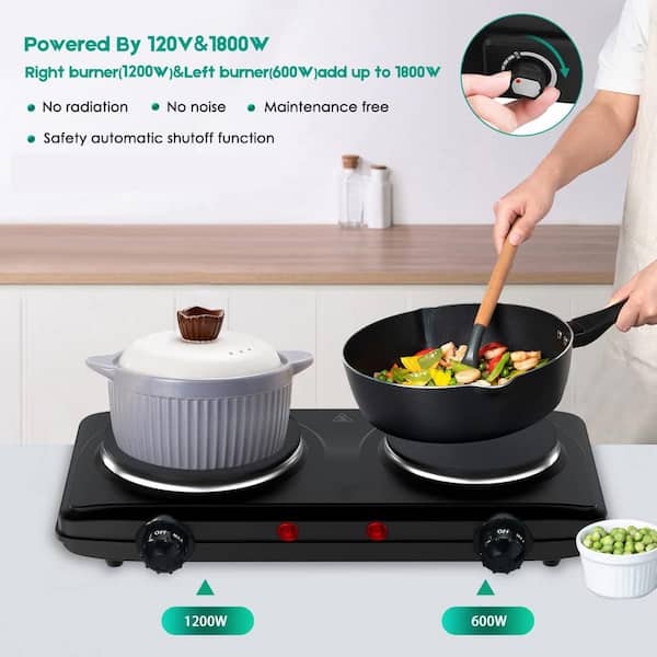 Anqtovp 2-Burner 6 in. Black Electric Hot Plate 1800W Countertop
