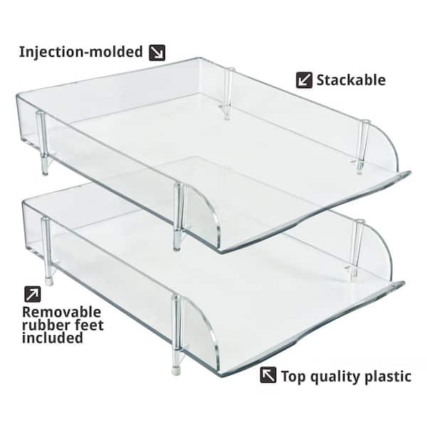  Uiifan 4 Pack Acrylic Desk Organizers and Accessories Acrylic  Paper Tray Stackable Letter Tray Tier Clear File Organizer Desk Tray Paper  Sorter for Document Office Home School Workspace Organization : Office