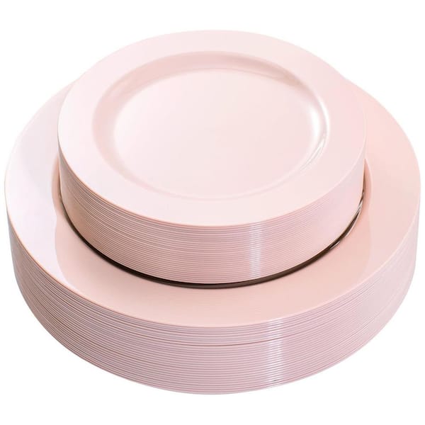 Pink Plastic Plates - Heavy Duty Disposable for Party, Mother's Day, Wedding - 60-Piece