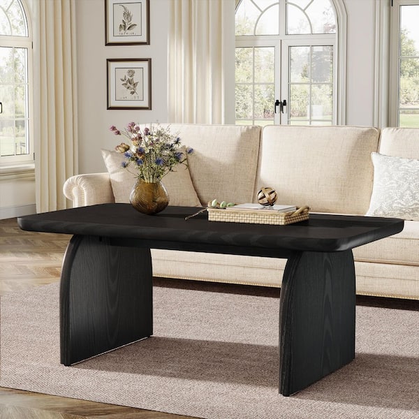BYBLIGHT Allan 47 in. Black Rectangle Wood Coffee Table with Sturdy Base and Rounded Corners, Farmhouse Accent Center Table
