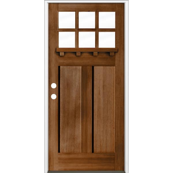 Krosswood Doors 36 in. x 80 in. Craftsman Right Hand 6-LIte Provincial Stain Douglas Fir Prehung Front Door