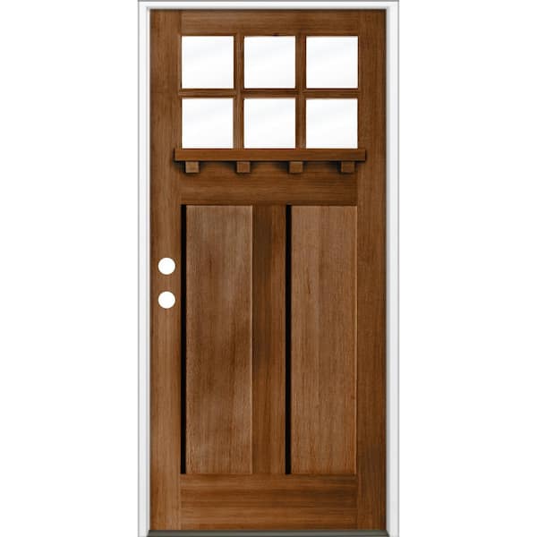 Krosswood Doors 36 in. x 80 in. Craftsman Right Hand 6-Lite Provincial Stain Hemlock Prehung Front Door