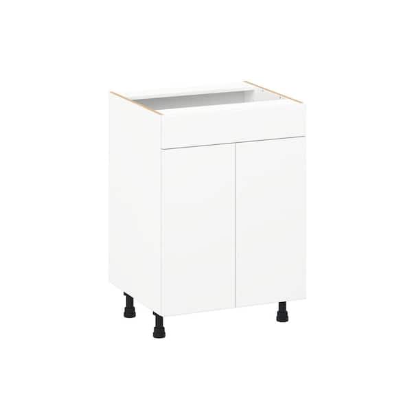 J COLLECTION Timberline 24 in. W x 21 in. D x 30 in. H Assembled Slab Bath Sink Base Kitchen Cabinet in Bright White with False Front
