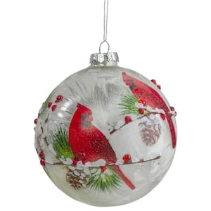 4.5 in. Red Cardinals and Pine C1s Glass Christmas Ornament