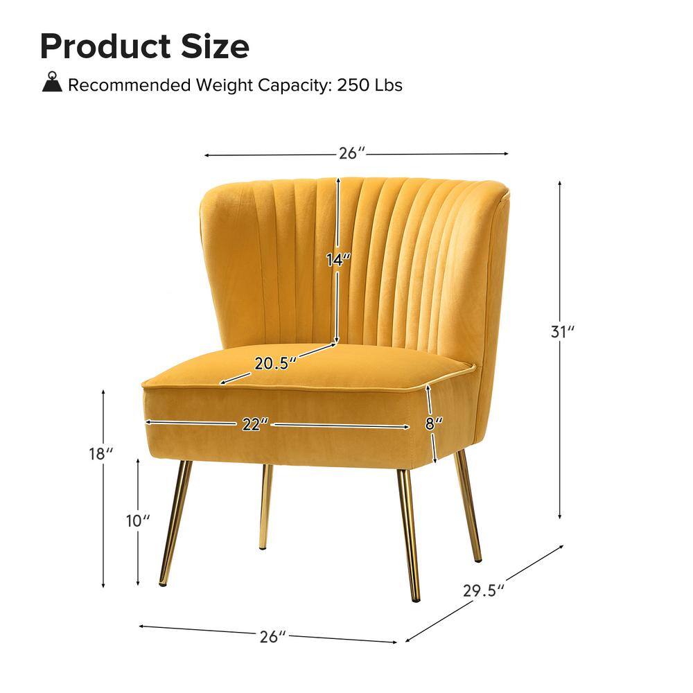 Mustard Velvet Armless Accent Chair with Gold Legs