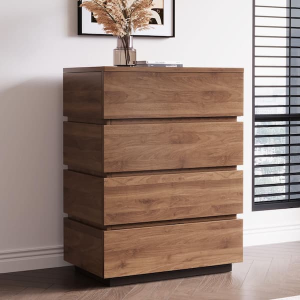 21.65 in. W Walnut Color Dressing Table, Bedroom Drawer Cabinet with 4-Wooden Drawers
