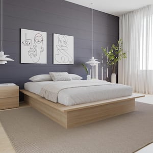 Malibu Beige Wood Frame Queen Size Platform Bed