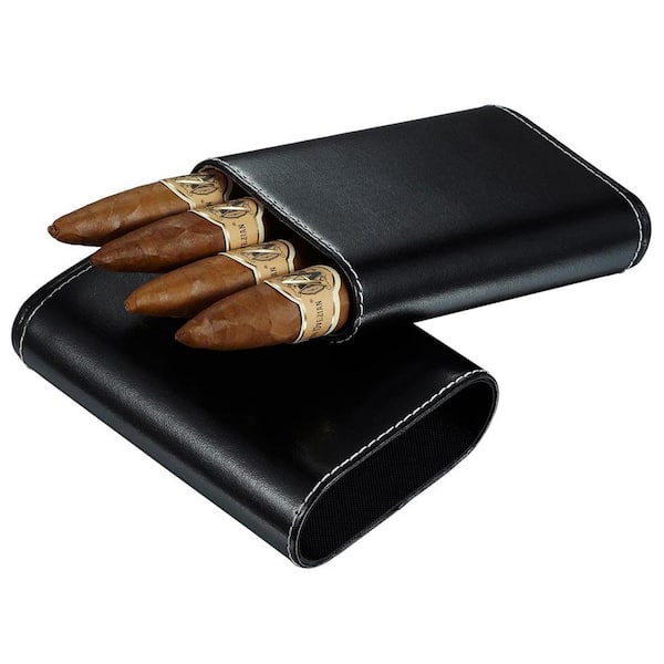 Visol Arnoldo Black Leather Crushproof Cigar Case with Interior Cedar ...