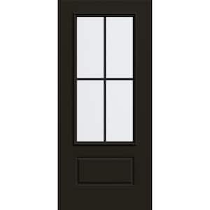 36 in. x 80 in. 1 Panel 3/4 Lite Right-Hand/Inswing Clear Glass Black Steel Front Door Slab