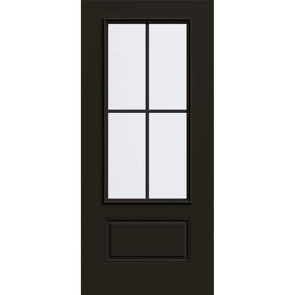 JELD-WEN 36 in. x 80 in. 1 Panel 3/4 Lite Right-Hand/Inswing Clear Glass Black Steel Front Door Slab
