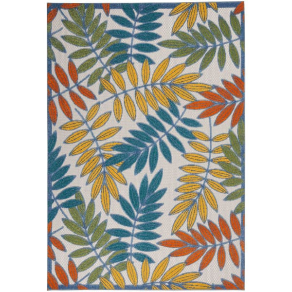 Nourison Aloha Ivory/Multi 5 ft. x 7 ft. Floral Modern Indoor/Outdoor Patio Area Rug