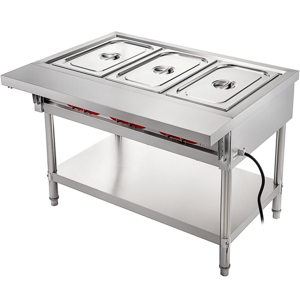 VEVOR Commercial Electric Food Warmer 3-Pot Steam Table Food Warmer 1500 Watt Stainless Steel Steam Table for Restaurant