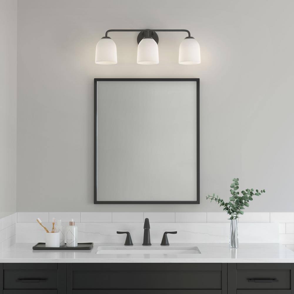 Matte Black 3-Light Vanity Fixture with Opal Glass Shades