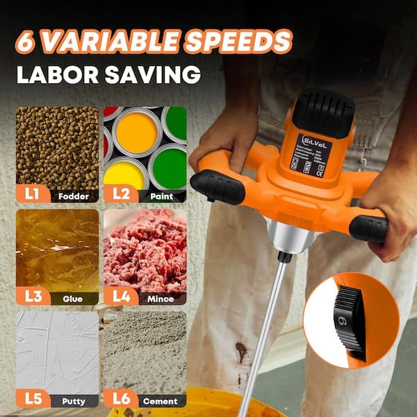 2300W Handheld Electric Concrete Mixer with 6 Adjustable Speed for Mixing Mud, Cement, Mortar, Paint, Fodder, Orange