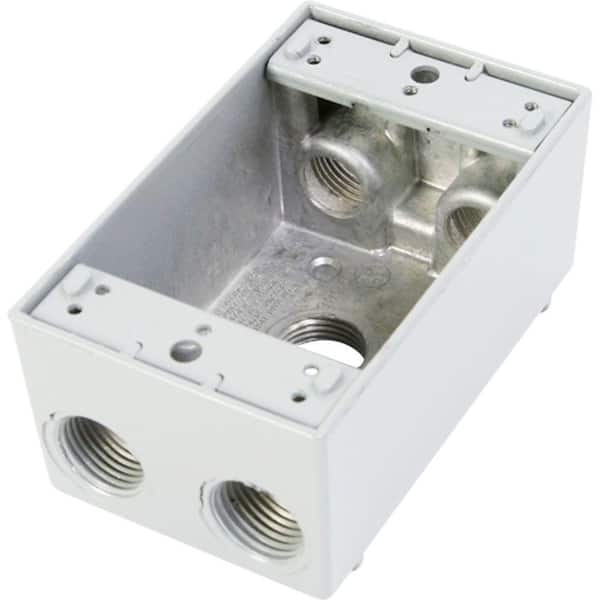 Greenfield 1 Gang Weatherproof Electrical Outlet Box with Five 1/2 in. Holes - White