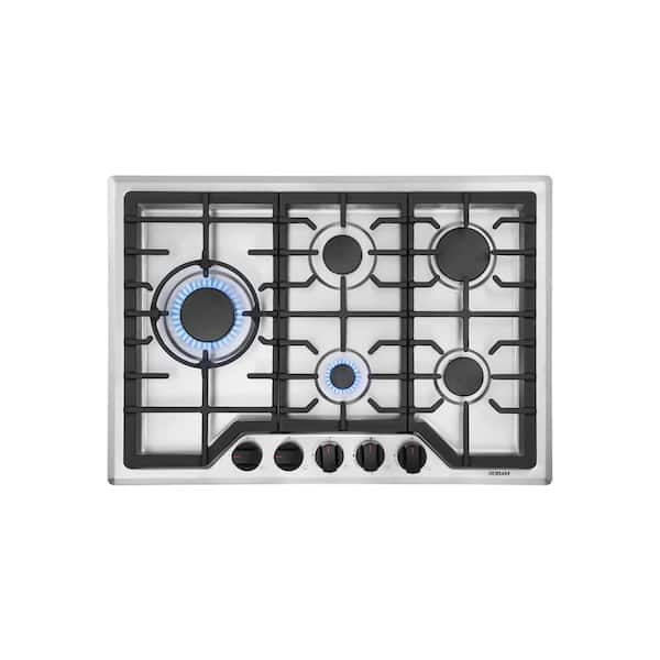 30 in. 5 Sealed Brass Burners Recessed Gas Cooktop in Stainless Steel with 15000 BTU Wok Burner and LP Conversion Kit