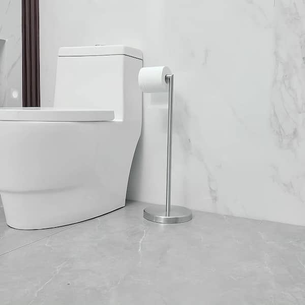 Freestanding Stainless Steel Toilet Paper Stand in Brushed Nickel