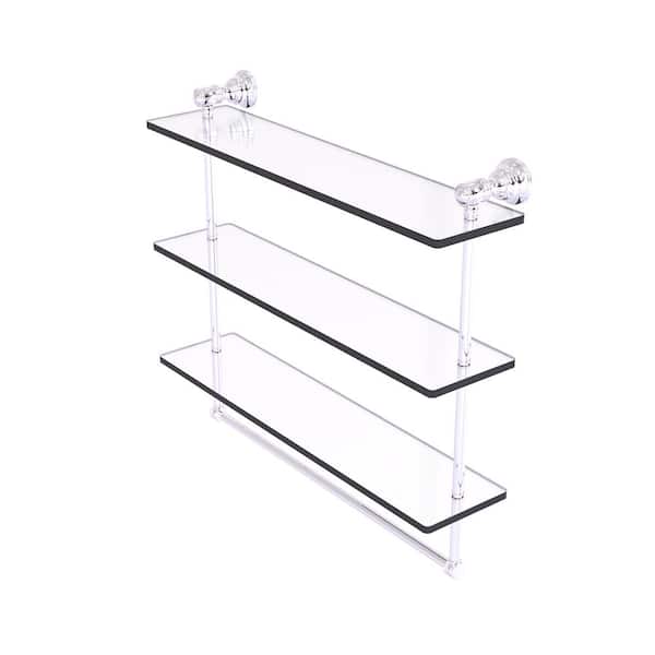 Allied Brass Carolina Collection 22 in. W x 19.7 in. H x 5.54 in. D Glass Rectangular Shelf in Polished Chrome with Towel Bar