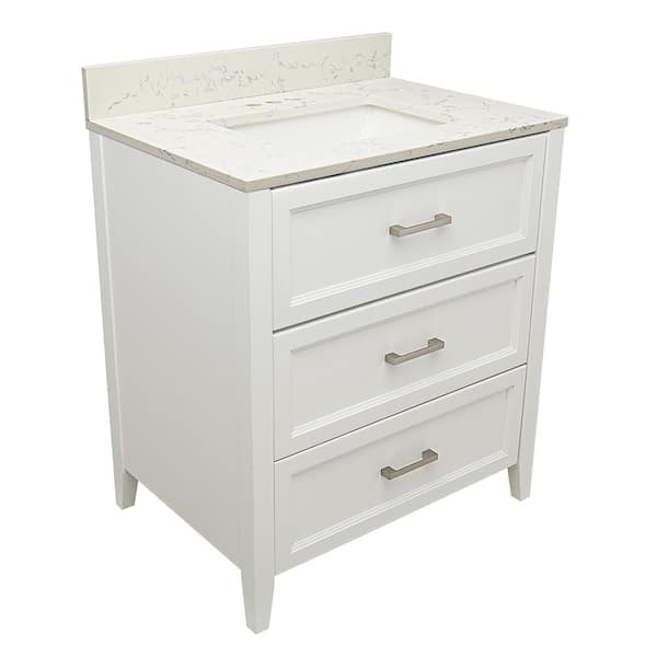 Amluxx Capri 31 in. W x 22 in. D Bath Vanity in. White with Quartz Stone Vanity Top in Lyra White with White Basin