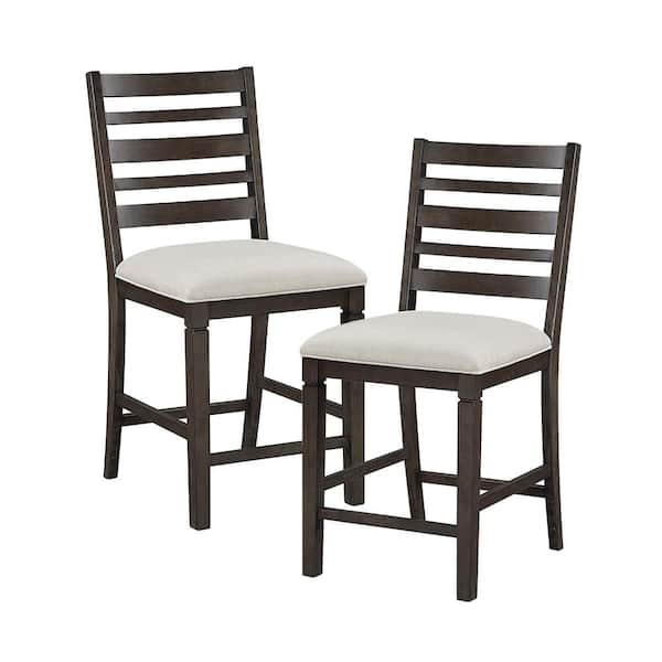 Pratter 42.5 in. H Dark Espresso Finish Wood Frame Counter Height Chair with Textured Upholstered Seat (Set of 2)