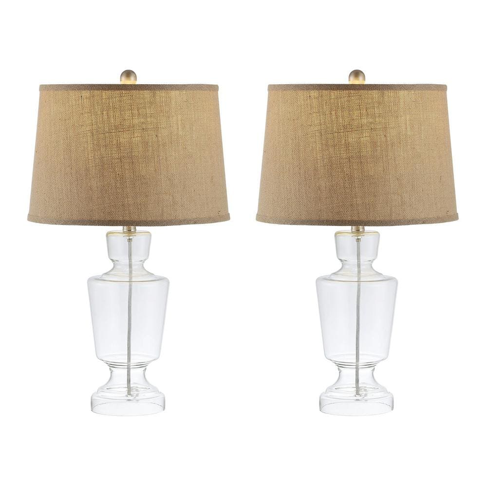 Amby Clear Glass Table Lamp Set with White Shade