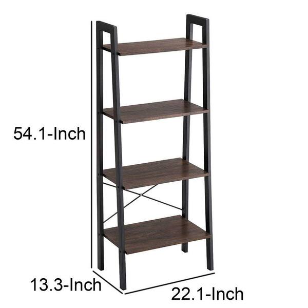 Four Wooden Shelves Bm195817, Black Iron And Wood Bookcase