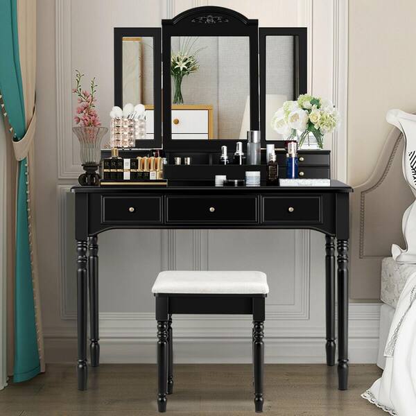 Gymax 7 Drawers Vanity Set Dressing, Vanity With Mirrors And Drawers