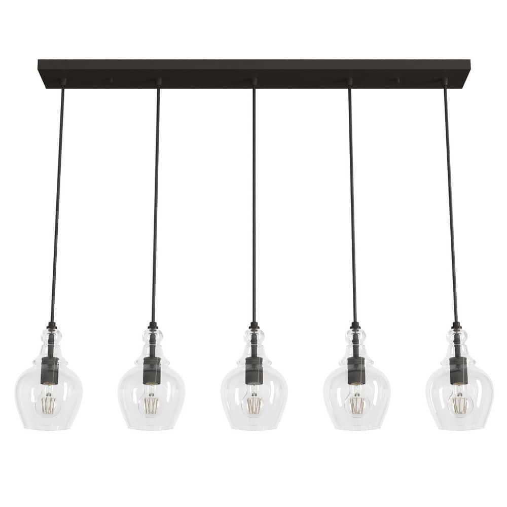 Maple Park Noble Bronze Linear Cluster Pendant with Clear Glass Shades