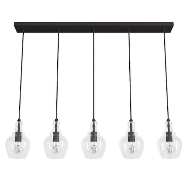 Maple Park 5-Light Noble Bronze Shaded Chandelier with Clear Glass Shades