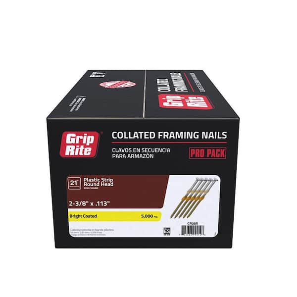 Grip-Rite 2-3/8 in. x 0.113 in. 21° Plastic Collated Vinyl Coated Ring Shank Round Head Nails 5000 per Box