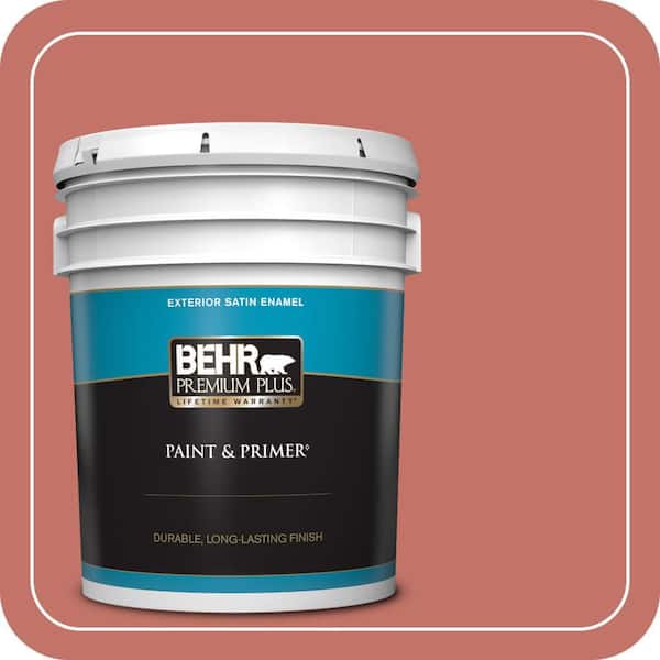 BEHR PREMIUM PLUS 5 gal. #PPU1-05A Red Coral Satin Enamel Exterior Paint & Primer