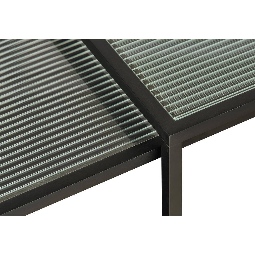 Black Metal and Fluted Glass Rectangular Nesting Coffee Table Set