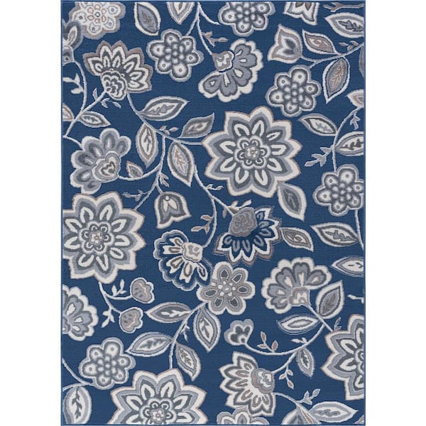 Tayse Rugs Madison Floral Navy 8 ft. x 10 ft. Indoor Area Rug