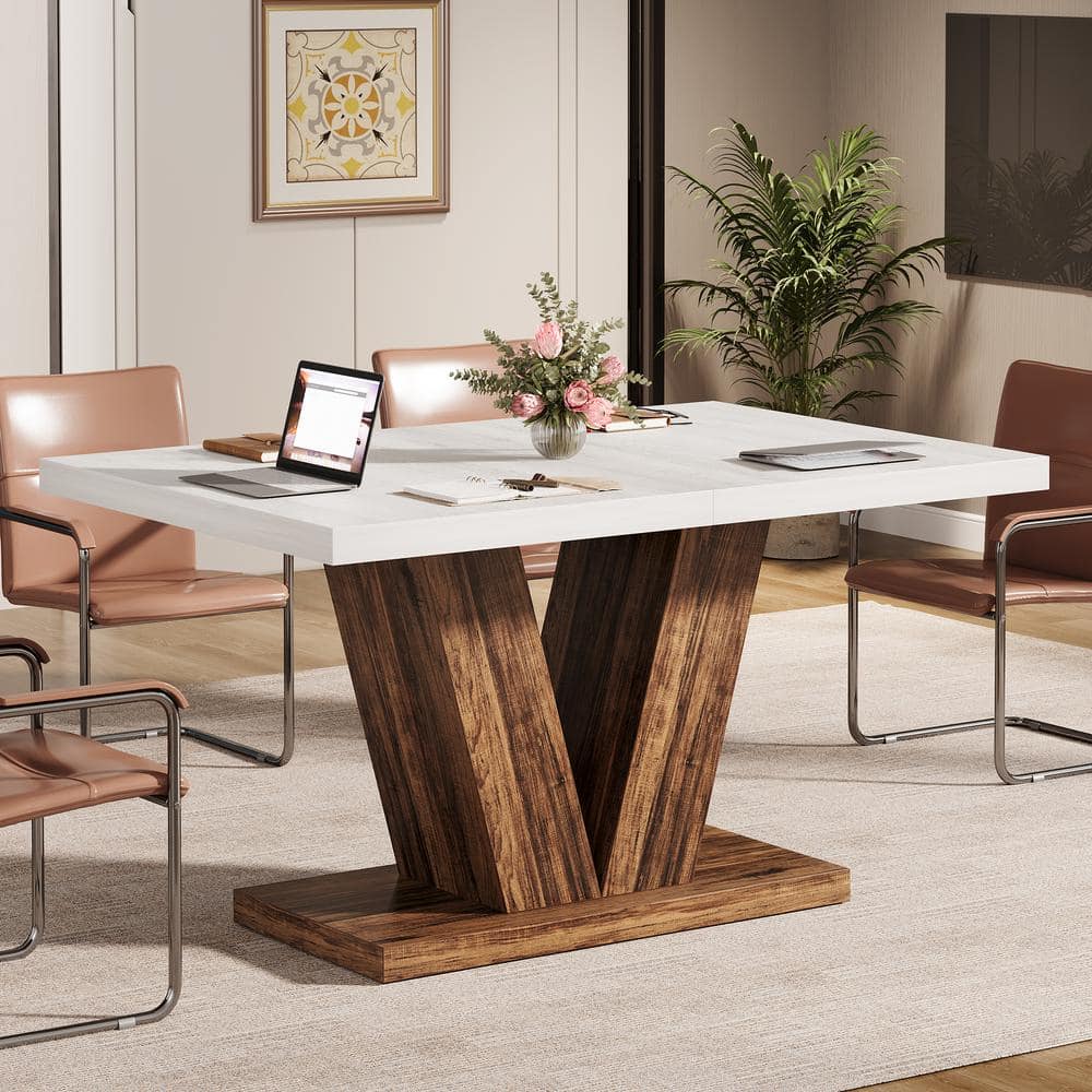 BYBLIGHT 47.24 in. W Rectangular White and Brown Wood Conference