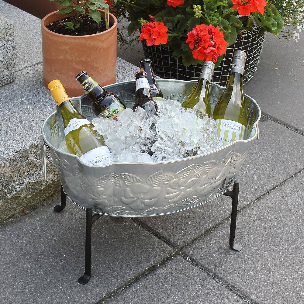 20" Galvanized Steel Embossed Oval Tub with Folding Stand
