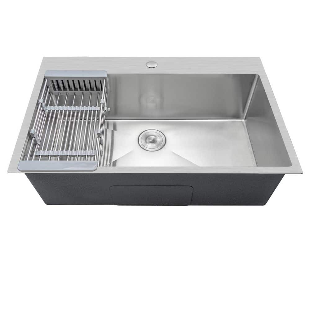 Handmade Drop-in Stainless Steel 30 in. x 18 in. Single Bowl Kitchen Sink with Drying Rack price history on PriceWatchPro