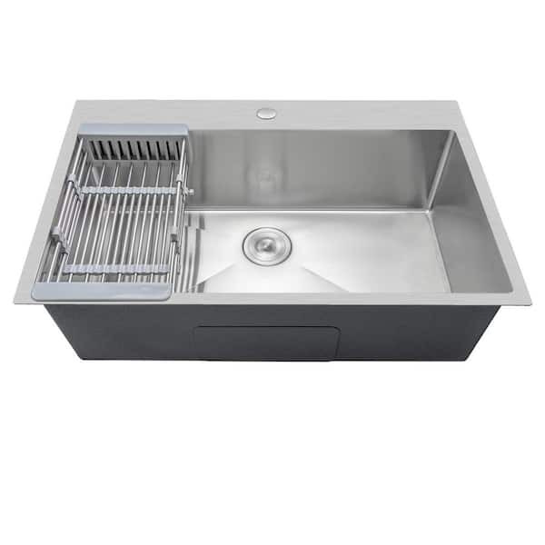 AKDY Drop-In 33-in x 22-in Brushed Stainless Steel Single