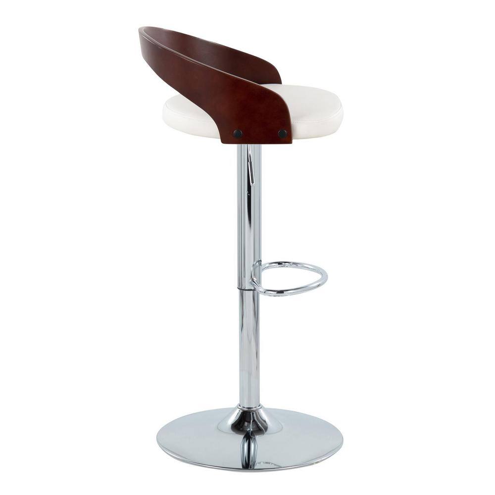 White Faux Leather Adjustable Swivel Barstools with Chrome Base, Set of 2