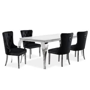 Billinghurst 5-Piece Rectangle Glass Top White and Black Dining Table Set