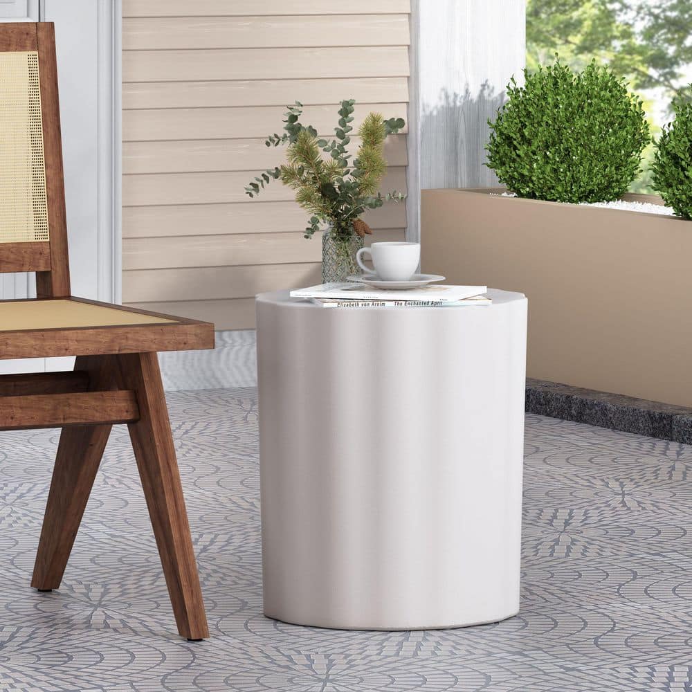 Outdoor Magnesium Oxide Cylinder Side Table-Weather-Resistant for