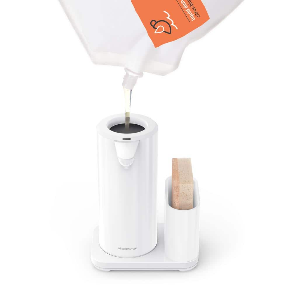 White Steel Touch-Free Automatic Soap Pump with Sponge Caddy