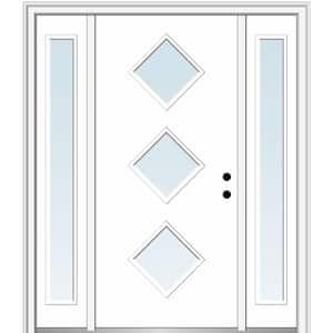 64.5 in. x 81.75 in. Aveline Left-Hand Inswing 3-Lite Clear Low-E Painted Fiberglass Prehung Front Door with Sidelites